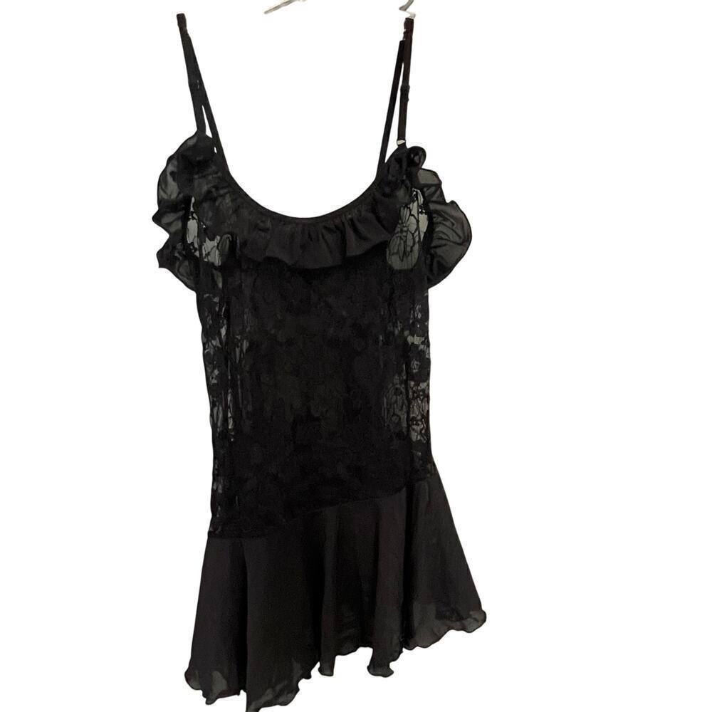 Black Lace Teddy Chemise Size Small Lingerie Floral Ruffle Stretch
